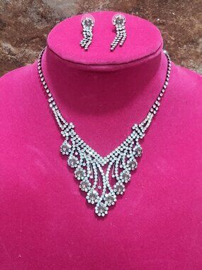 Christina Collection Rhinestone Necklace and Earring Set